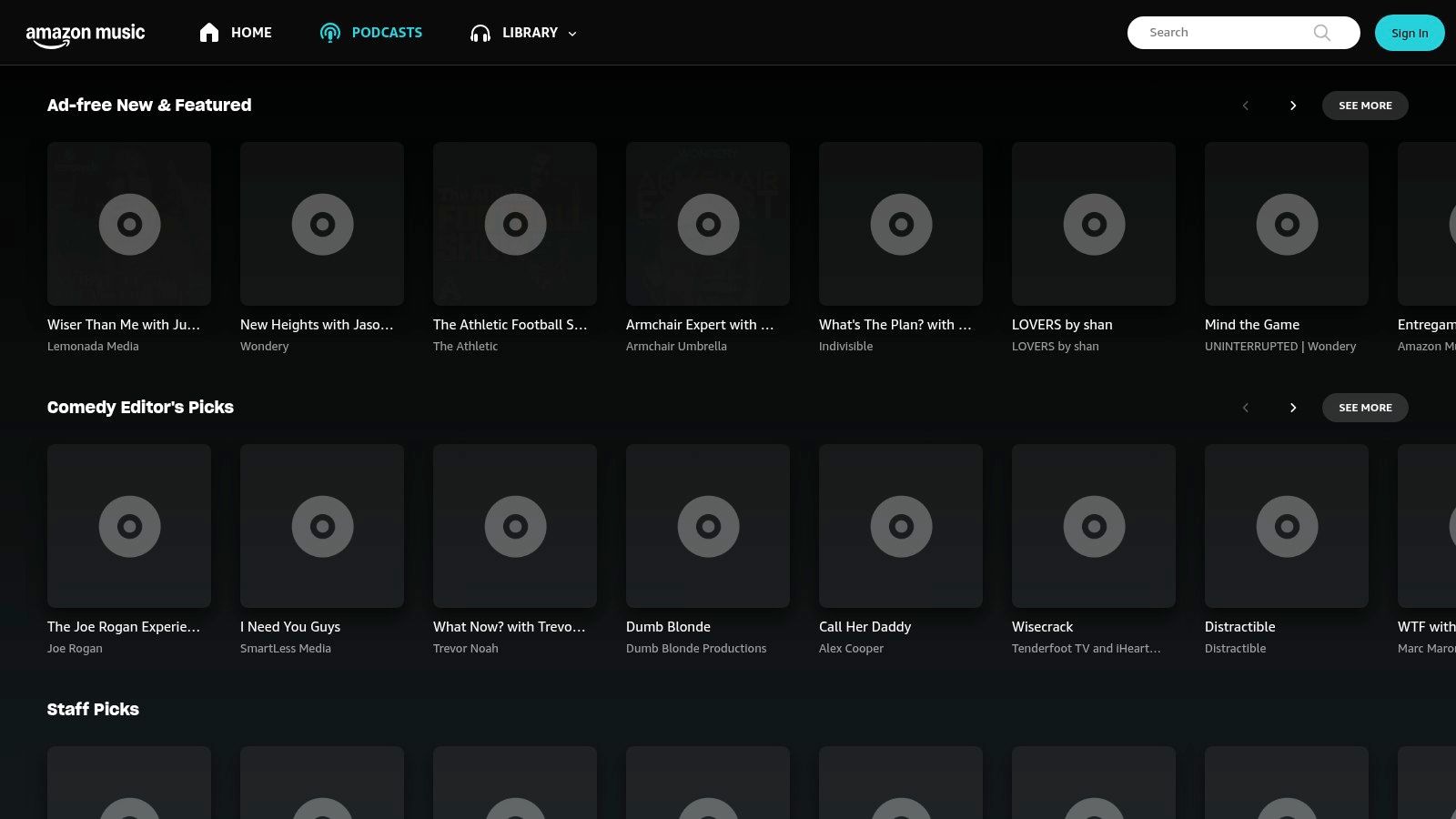 A screenshot of the Amazon Music app interface, showcasing a podcast episode page with the "Topics" feature highlighting tags like "habits" and "motivation" for better discovery of personal growth content.