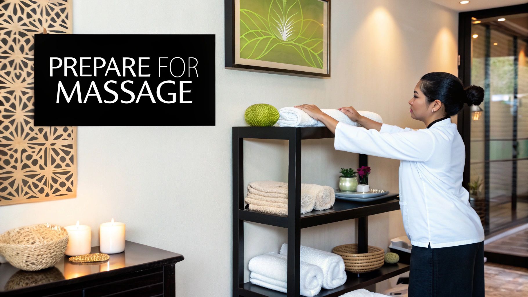 A client discusses their pain points with a massage therapist before a session.