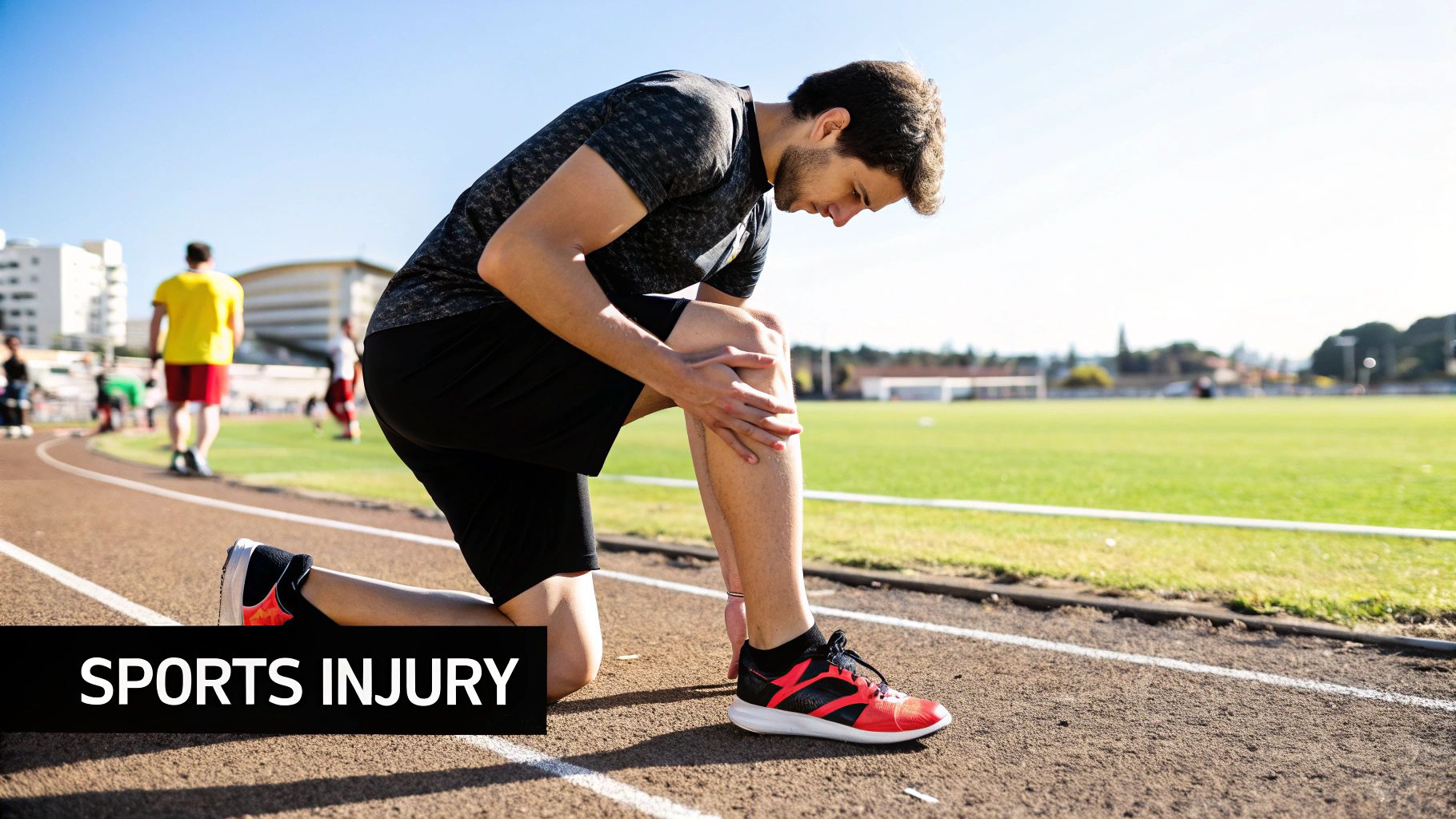 An athlete receiving a deep tissue massage on their leg