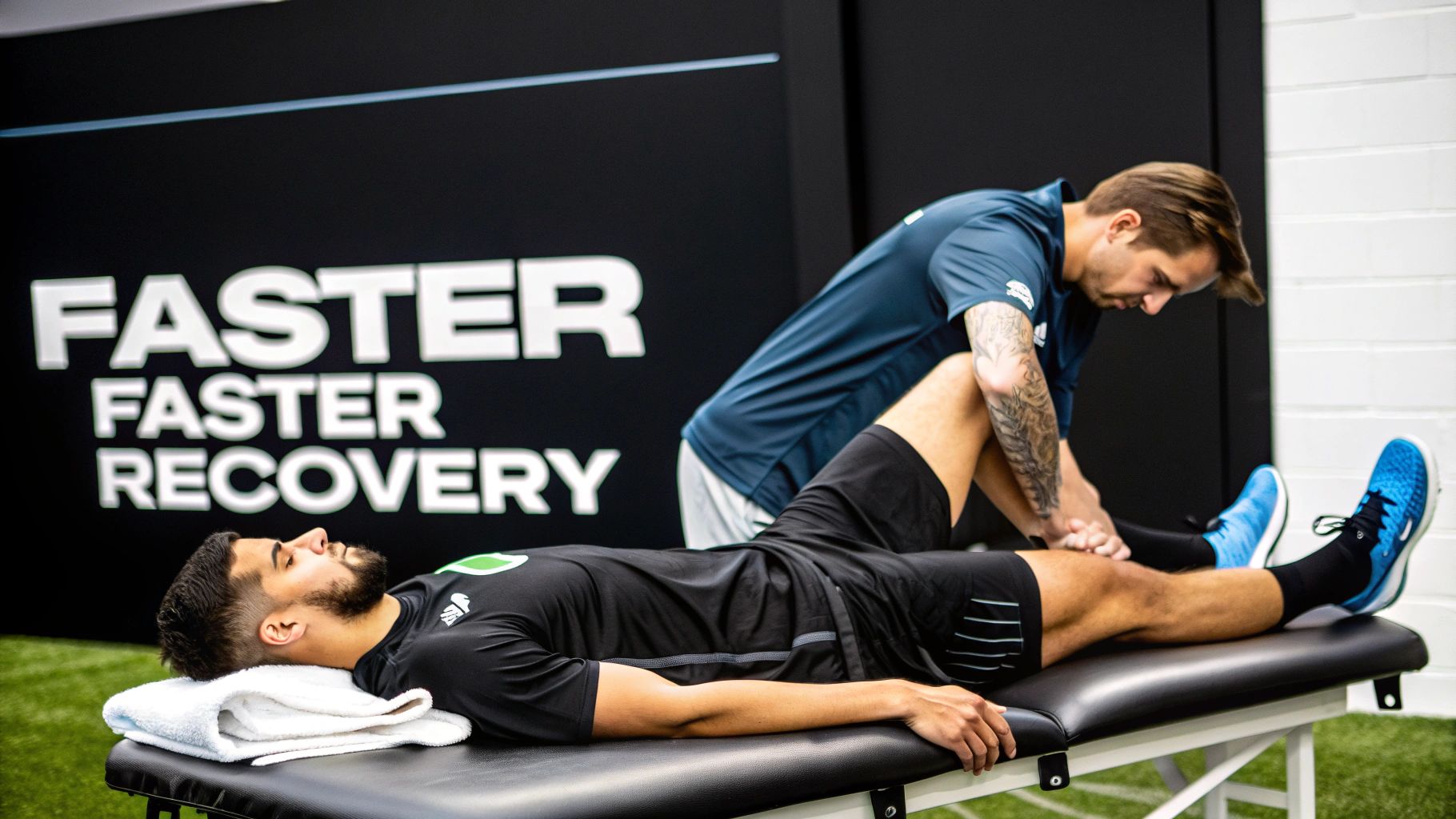 Infographic detailing how deep tissue massage aids athletic performance and recovery, with stats on injury reduction and improved efficiency.