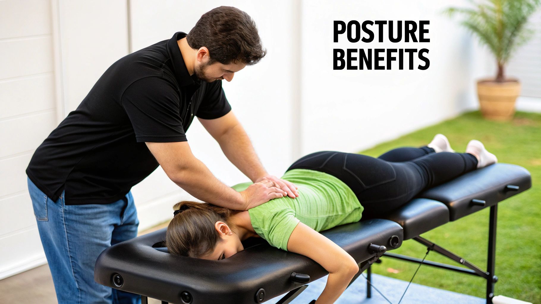 A person's back with lines drawn on it to show postural alignment