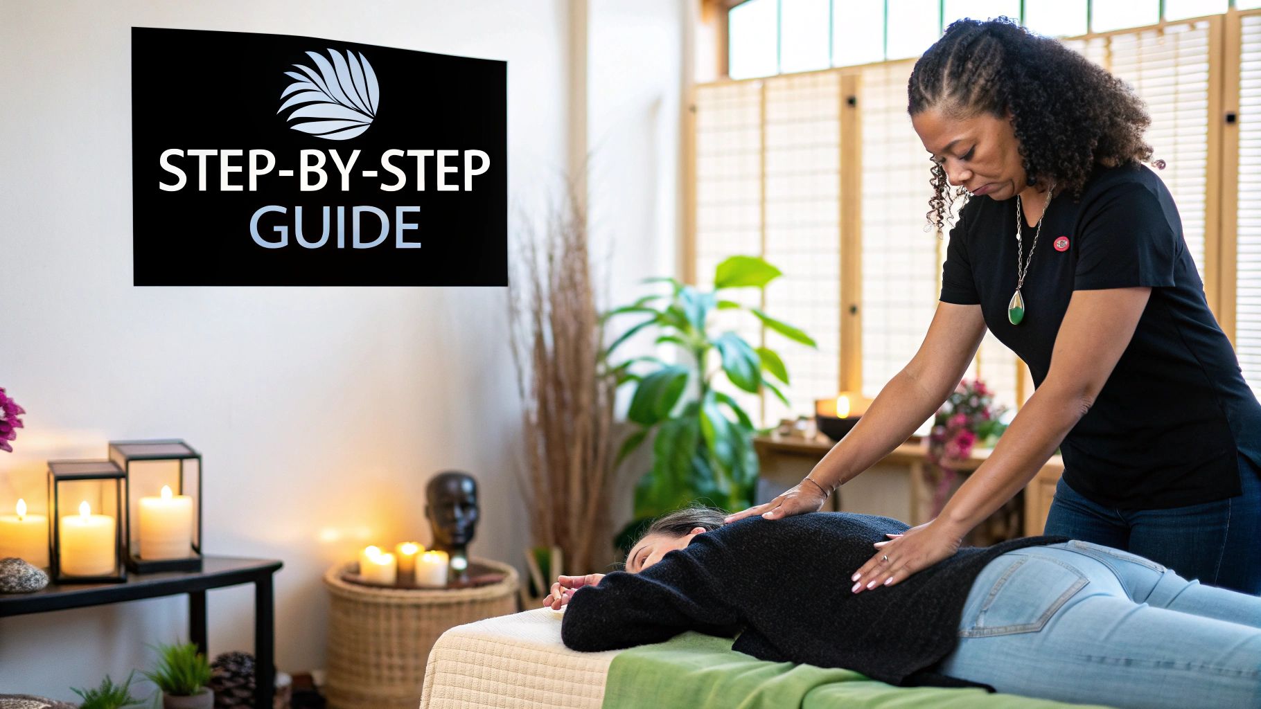 Woman in a calm spa setting, preparing for a massage by drinking water.
