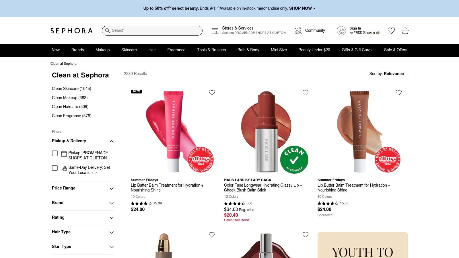Sephora – Clean at Sephora hub
