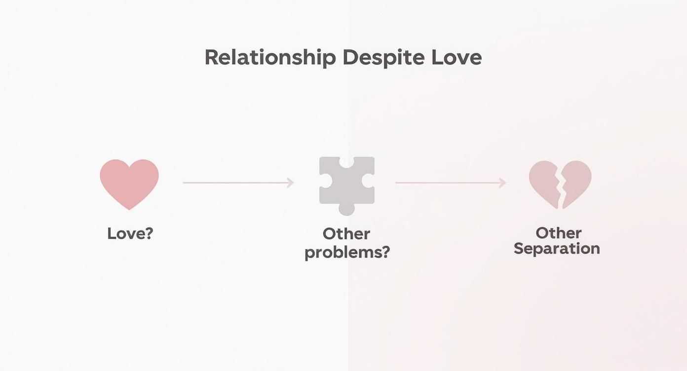 Diagramm zeigt, wie eine beziehung trotz liebe durch andere probleme zur trennung führen kann.