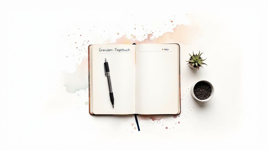 Eine person gießt eine kleine pflanze in einem topf, was das geduldige und beständige nähren neuer gewohnheiten symbolisiert.