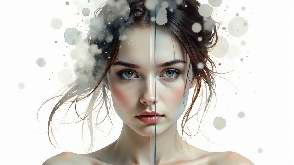 Wie erkenne ich eine toxische beziehung und schütze mich Eine person blickt verwirrt in einen spiegel, der ihr ein verzerrtes bild zurückwirft