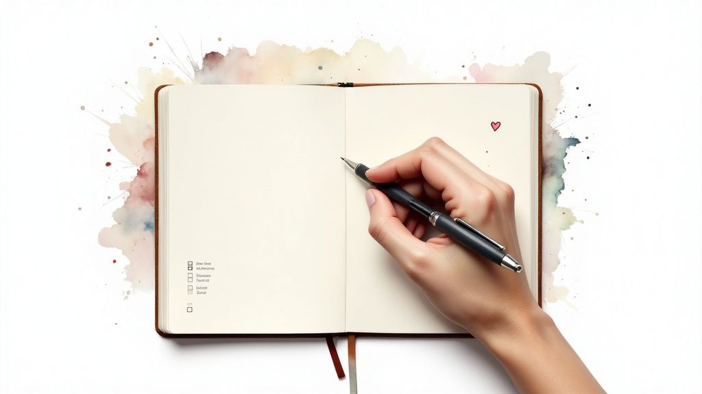 Wie erkenne ich meine bedürfnisse: ein ehrlicher weg zurück zu dir Eine person schreibt in ein journal, umgeben von einer ruhigen atmosphäre, was die praxis der selbstreflexion und des journalings symbolisiert.