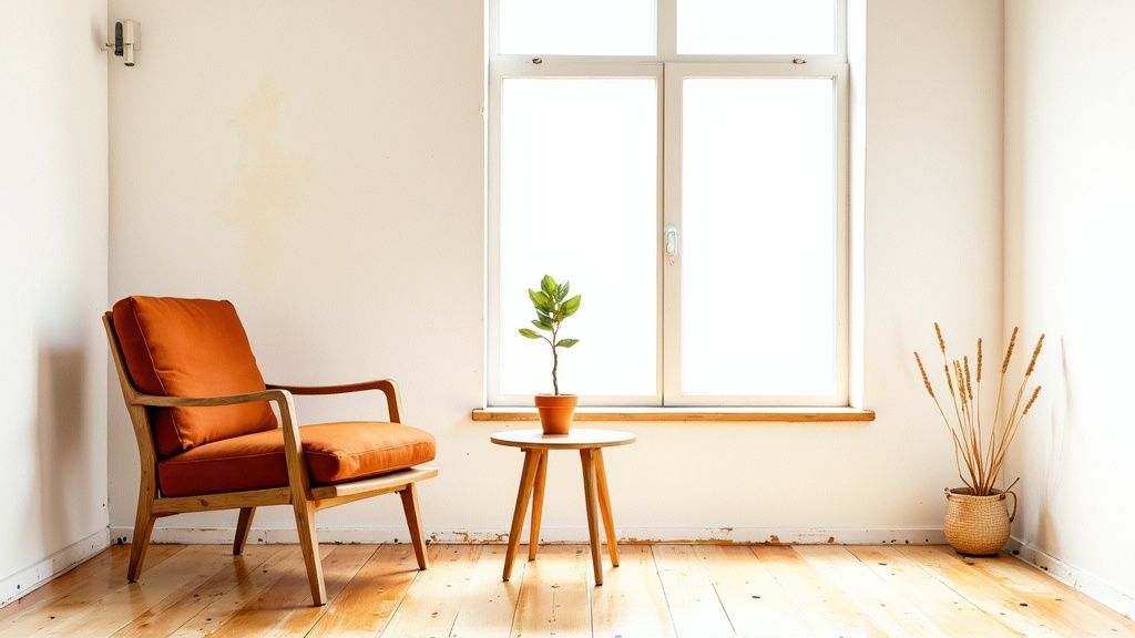 Loslassen von menschen – wie du emotionale freiheit findest und neu beginnst Eine person steht in einem leeren, hellen raum, blickt aus dem fenster und symbolisiert einen neuanfang und die gestaltung des eigenen lebens.