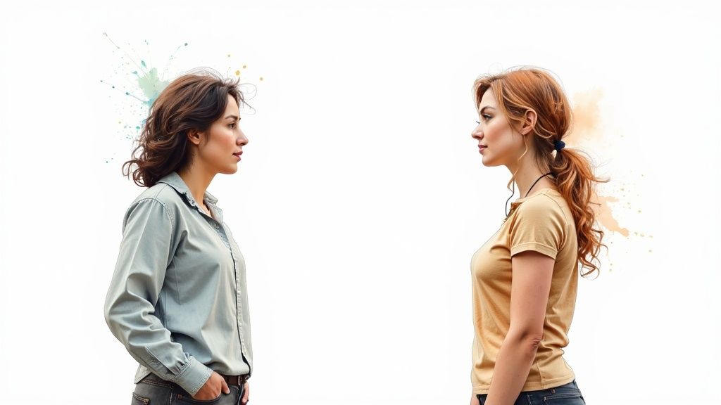 Eine person markiert eine klare linie im sand, die gesunde grenzen symbolisiert.