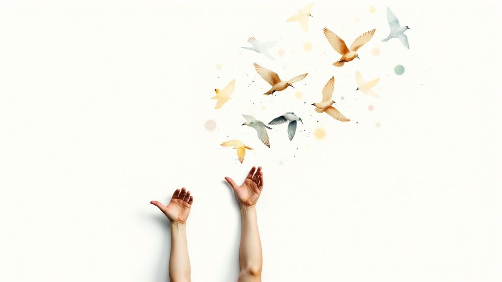 Eine person steht vor einer nebligen brücke, unsicher, welchen weg sie einschlagen soll.