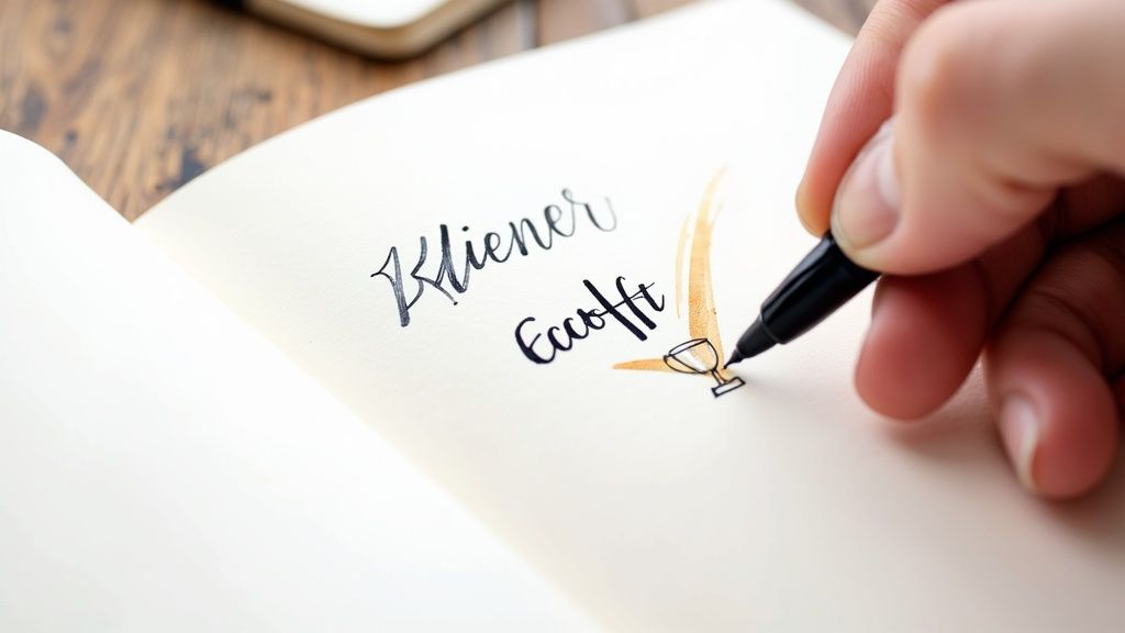 Hand zeichnet mit stift trophäe neben den worten fähigkeiten und erfolg auf papier