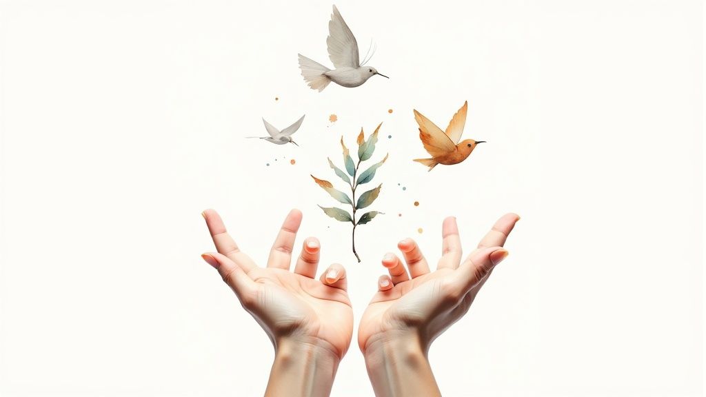 Eine person räumt einen schreibtisch auf und lässt das sonnenlicht herein, was das schaffen eines unterstützenden umfelds symbolisiert.