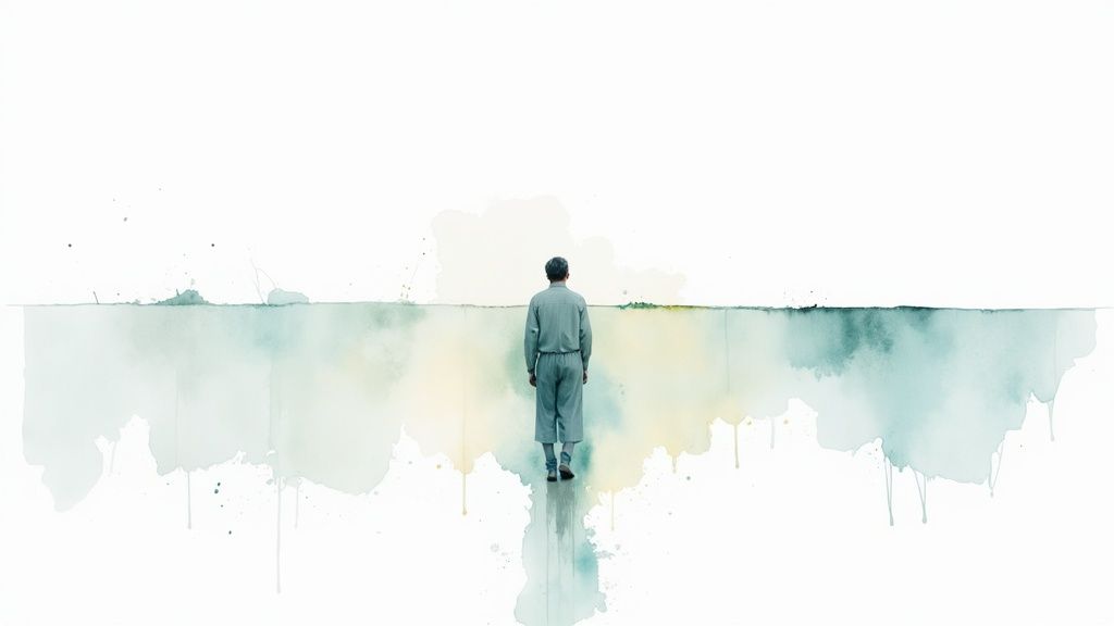 Eine person steht ruhig und fest in einer stürmischen umgebung, was ihre innere stärke und resilienz symbolisiert.