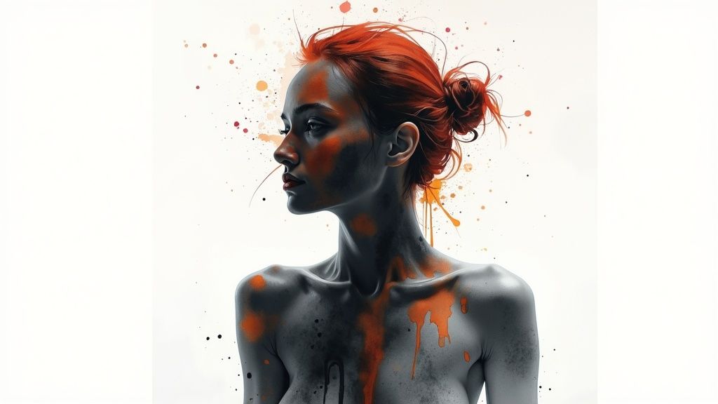 Person blickt in einen spiegel, der eine idealisierte version von sich selbst zeigt.