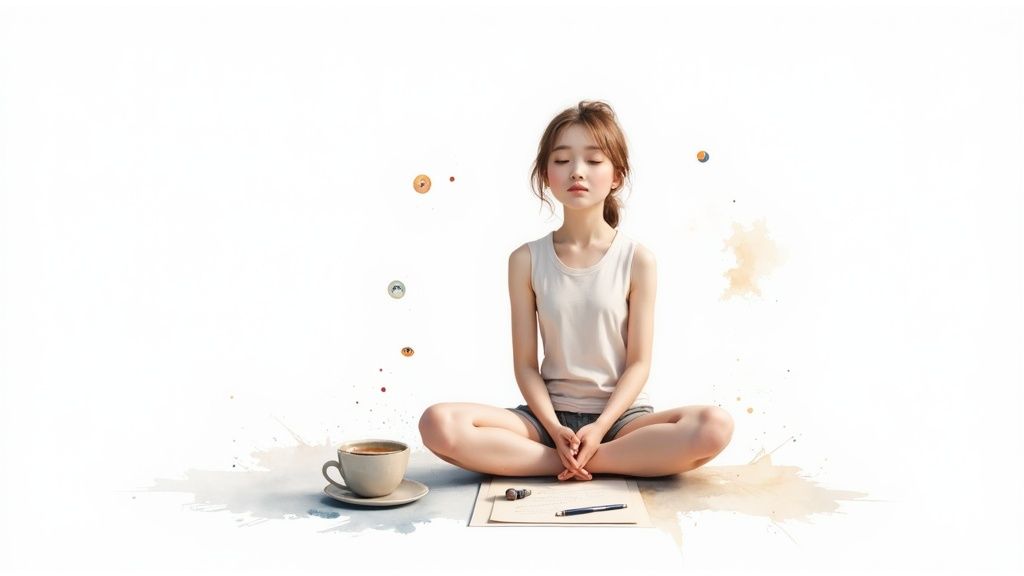 Emotionale erschöpfung: so findest du deine kraft zurück, wenn du nichts mehr fühlst Eine frau sitzt in einer ruhigen, minimalistischen umgebung und blickt nachdenklich aus dem fenster.