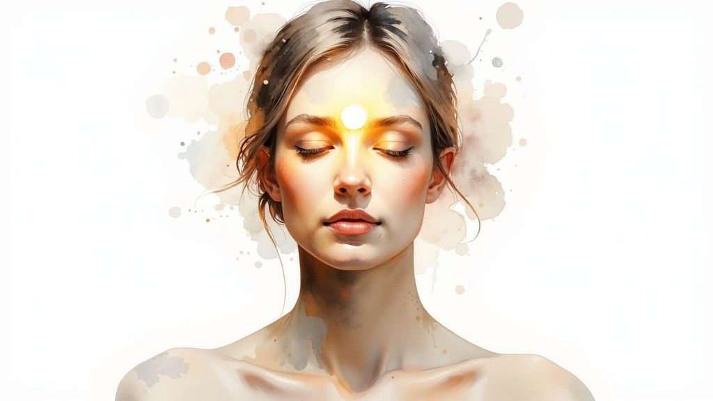 Eine person blickt nachdenklich in einen spiegel, was die innere reflexion und das finden von glück in sich selbst symbolisiert.