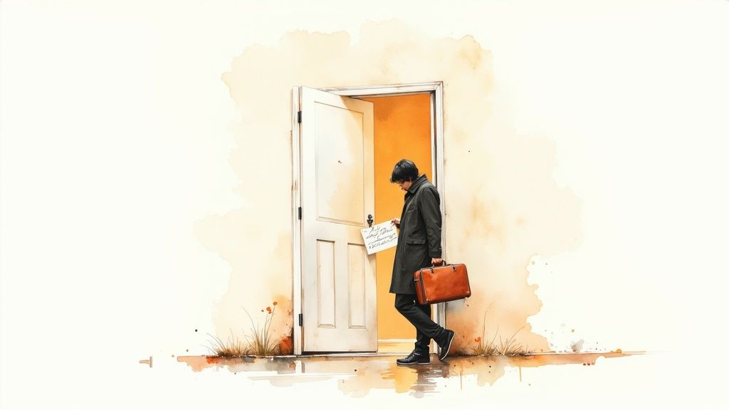 Eine person steht entschlossen an einer weggabelung und blickt in die ferne, symbolisch für die entscheidung zur trennung.