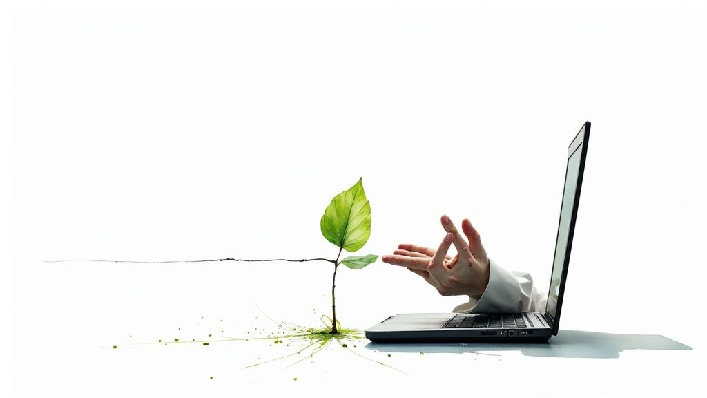 Work-life-balance verbessern: wege zu innerer ruhe und selbstliebe Eine person steht in einer ruhigen landschaft und zieht symbolisch eine leuchtende linie in den sand, was das setzen von grenzen darstellt.