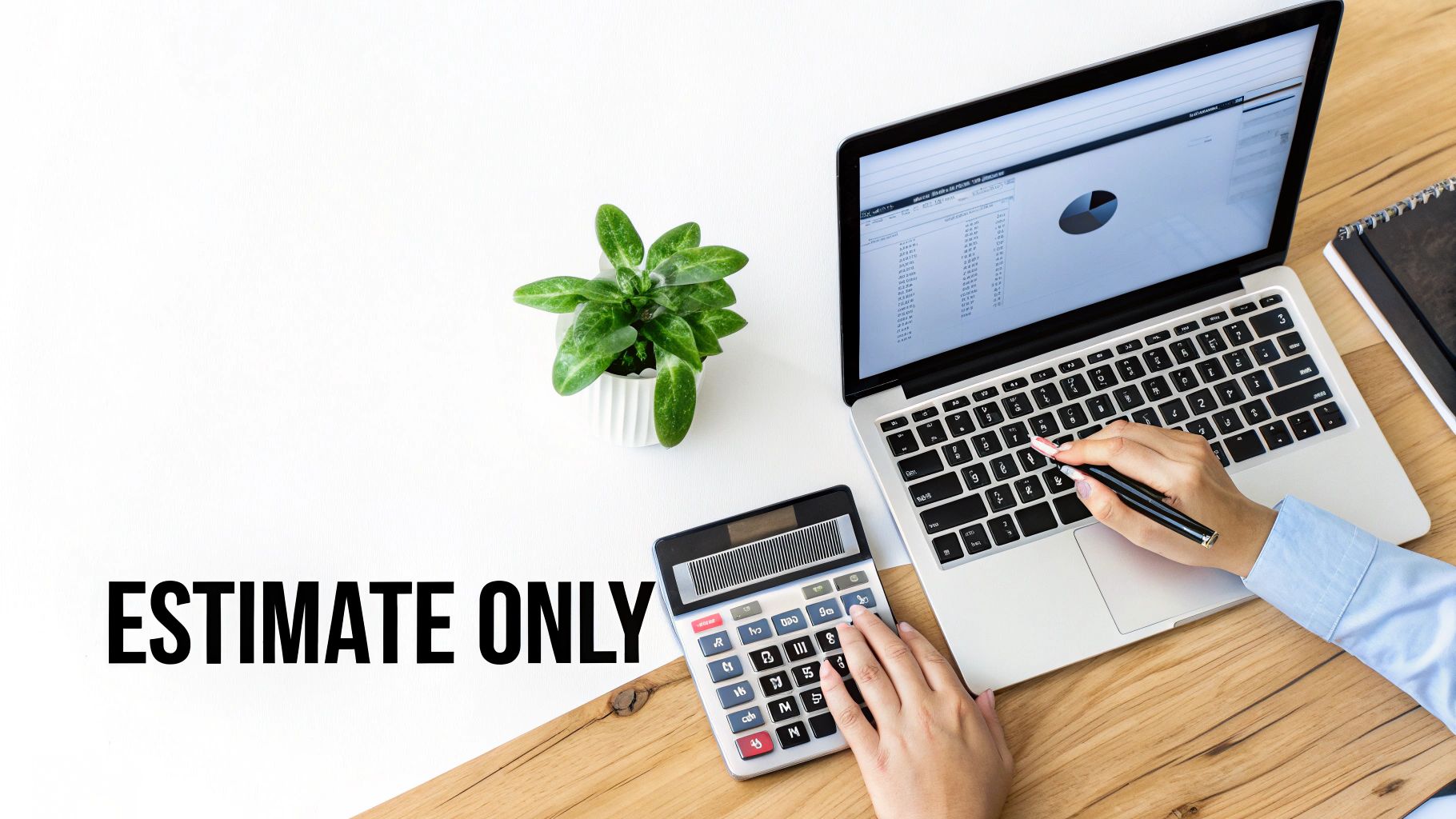 A person using a calculator with documents and a car key on the desk.