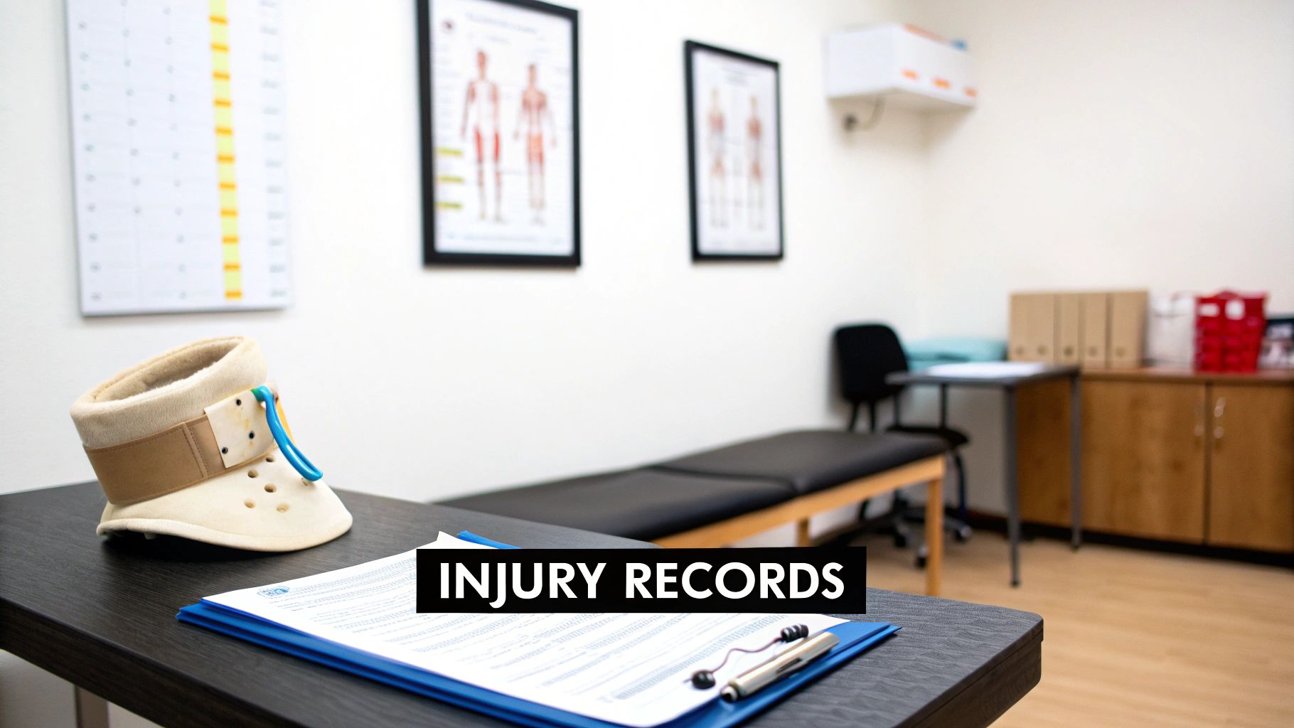 Doctor reviewing a patient's neck X-ray after a rear end collision