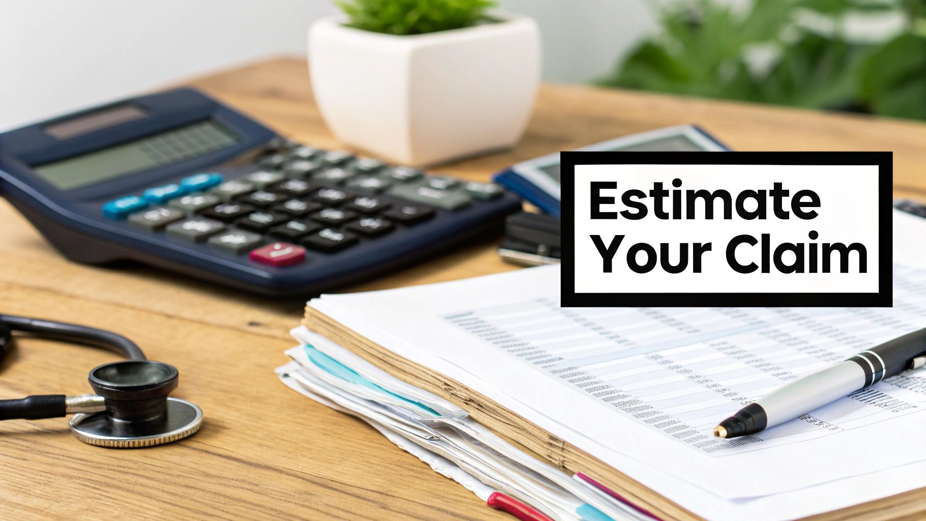 Calculator and legal documents on a desk