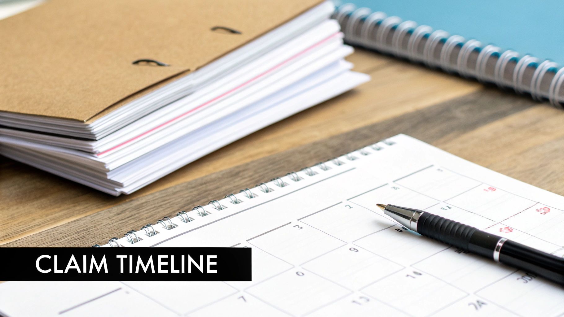 A calendar and a gavel on a desk, representing the legal timeline for a car accident settlement.