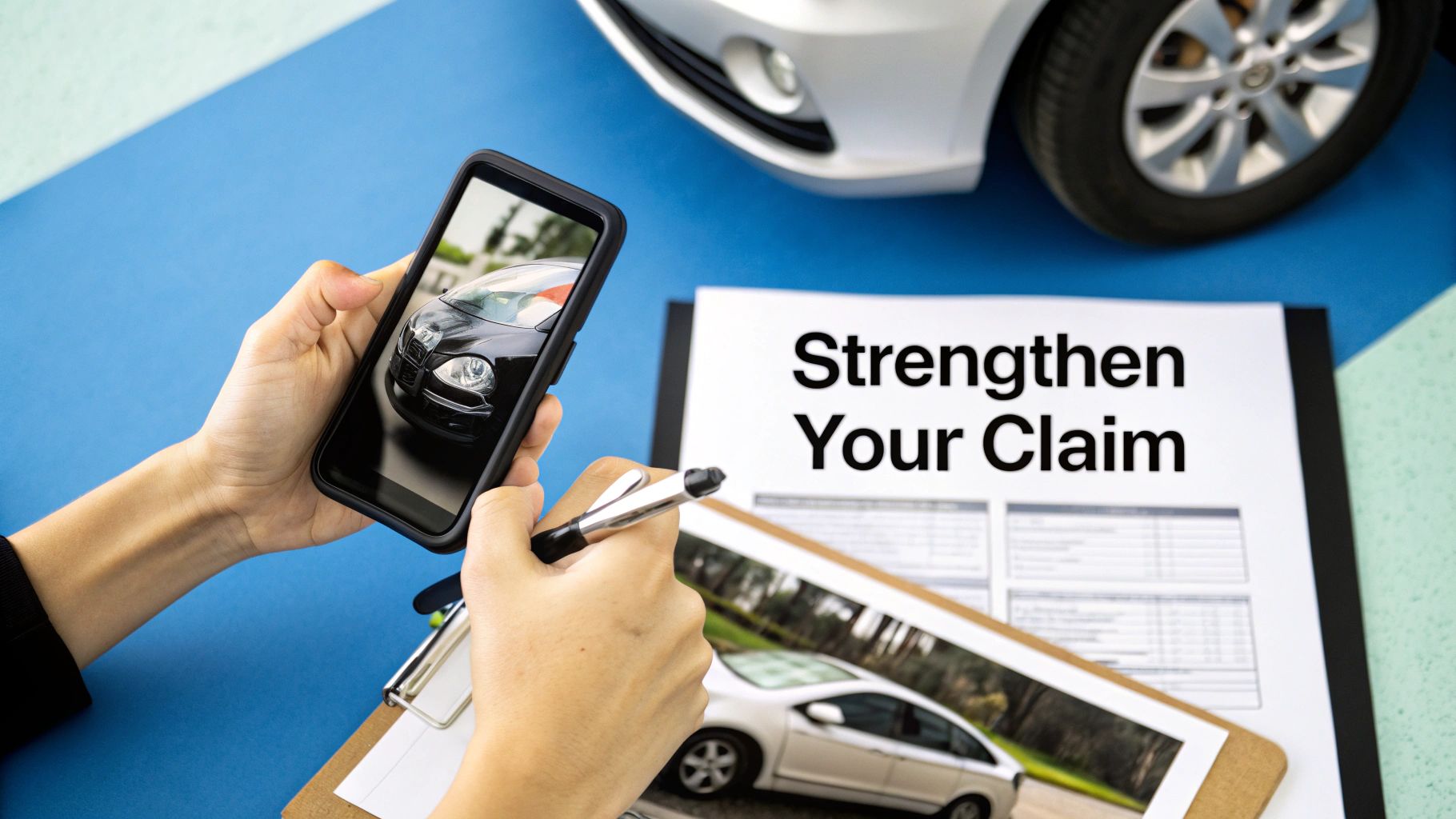 A lawyer in a suit reviewing legal documents with a client in a modern office.