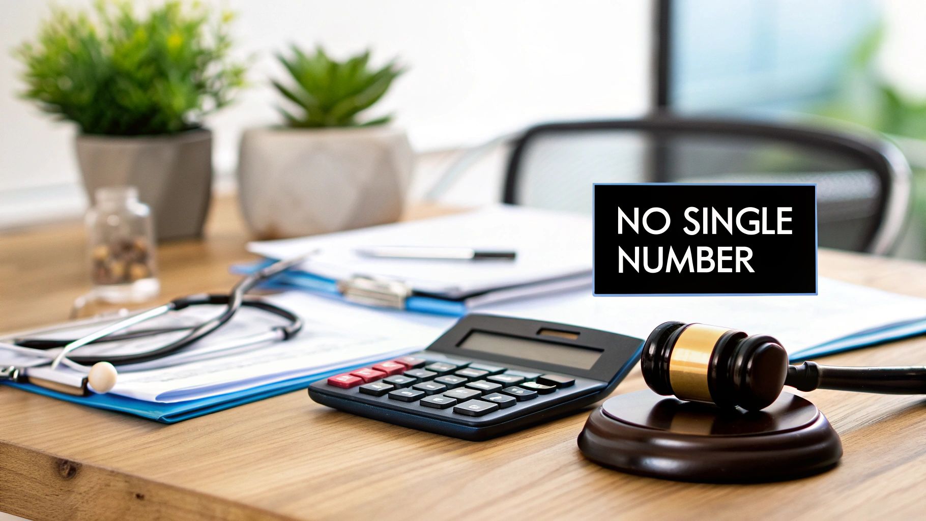 Two people shaking hands over a desk during a negotiation.