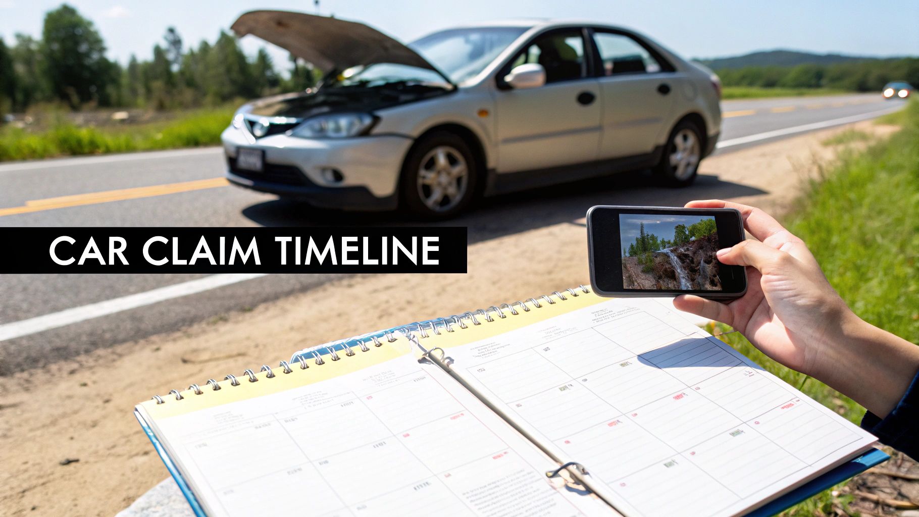 Two cars after a collision on a city street, representing a Texas car accident claim.