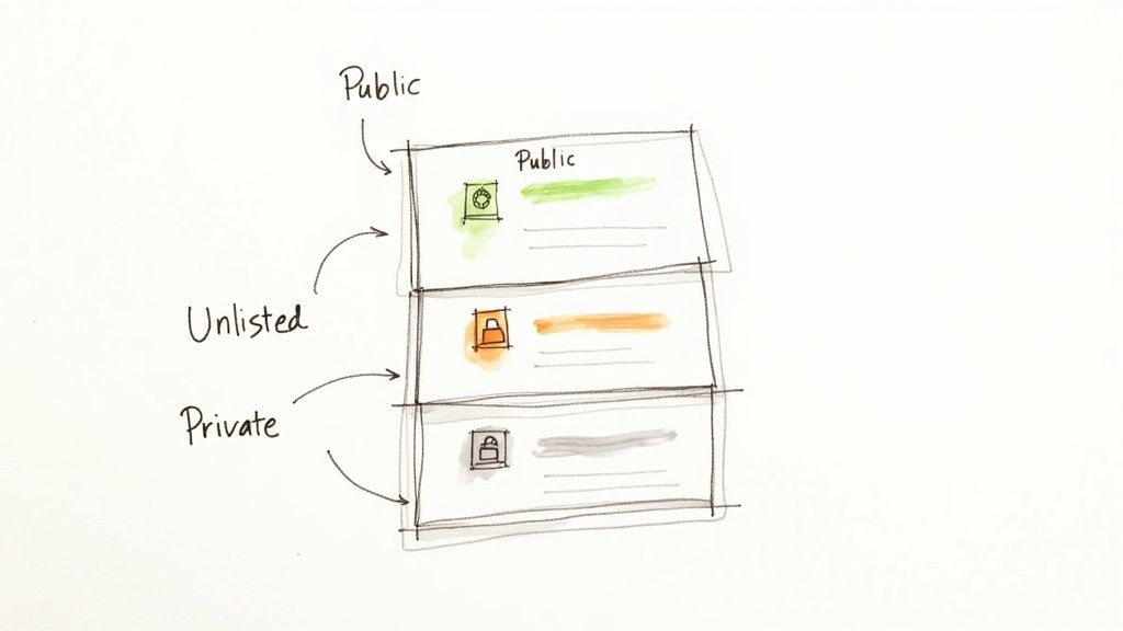 Padlock icons representing different levels of YouTube privacy settings.