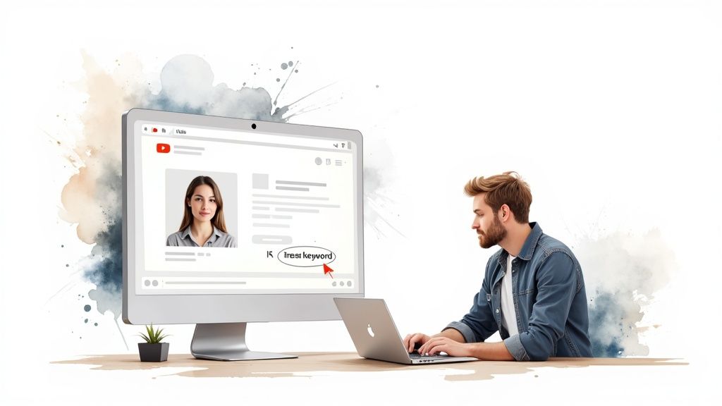 A person brainstorming ideas for their YouTube channel on a whiteboard.