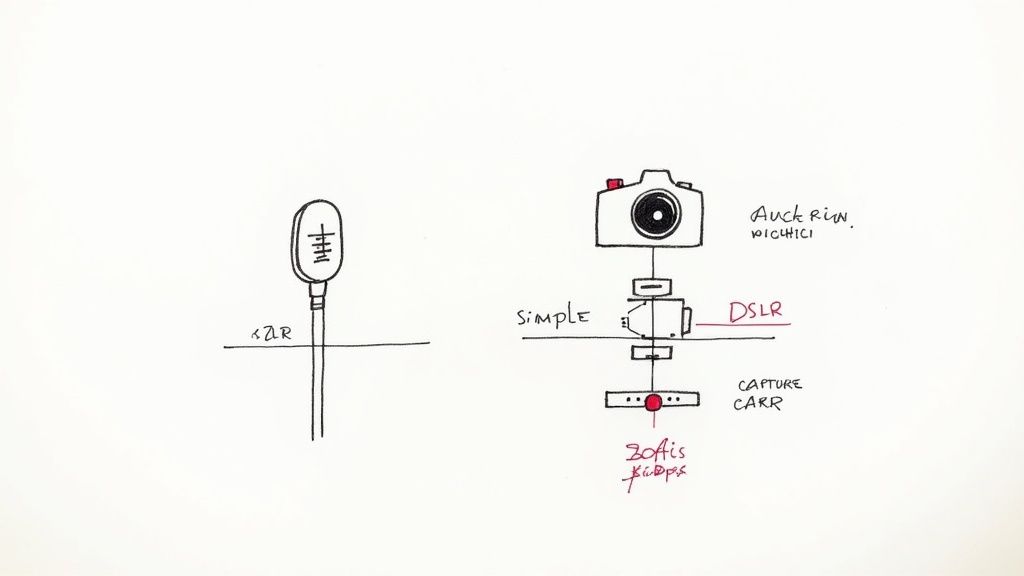 A person sitting at a desk with a professional streaming setup, including a microphone and camera.