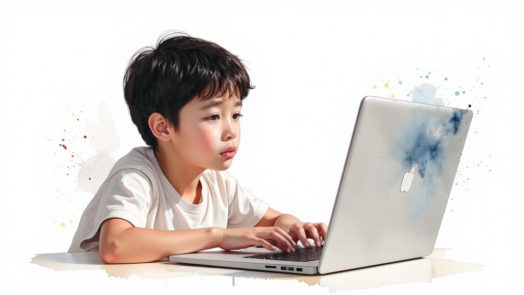 A person editing video on a laptop, representing the pre-upload process for fixing YouTube audio sync issues.