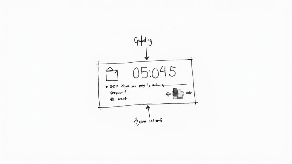 An illustration showing a countdown timer being shared and published on a Facebook page.
