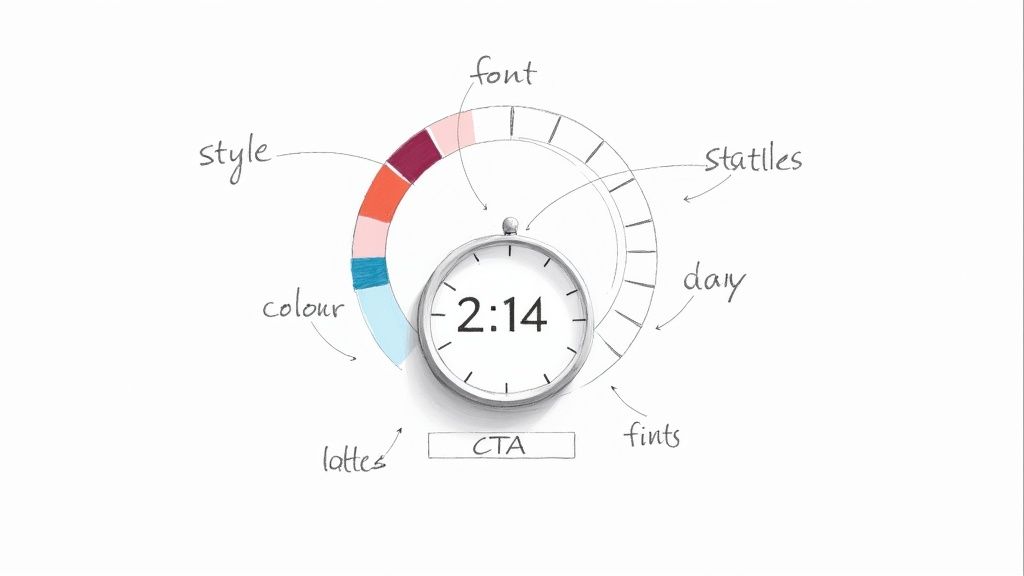 A visually appealing countdown timer design being customized on a laptop screen.