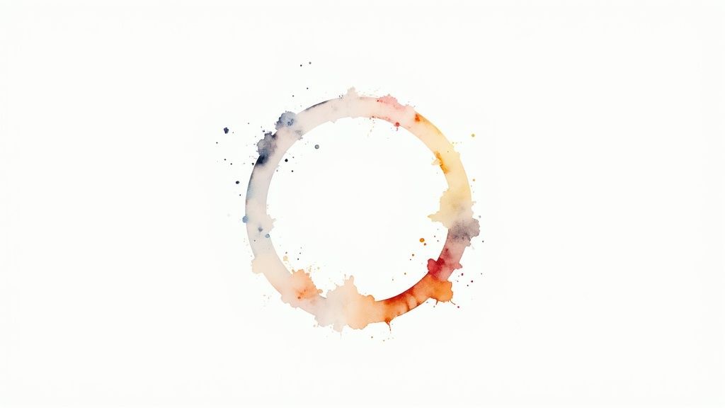 A colorful watercolor ring with paint splatters on a clean white background, creating an abstract design.