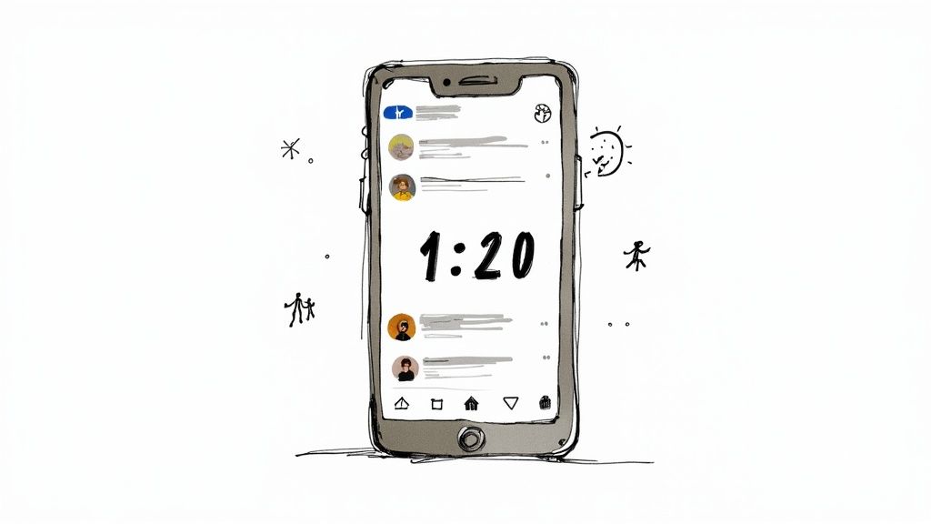 A stylized countdown timer for a Black Friday sale on a smartphone showing a Facebook post.