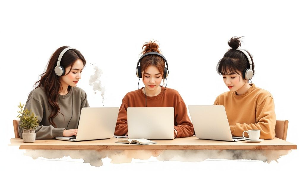A girl studying at her desk with a cat, representing the iconic lofi hip hop aesthetic.