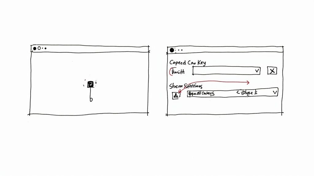 Twitch settings interface showing stream key location with Copied Car Key input field and settings dropdown
