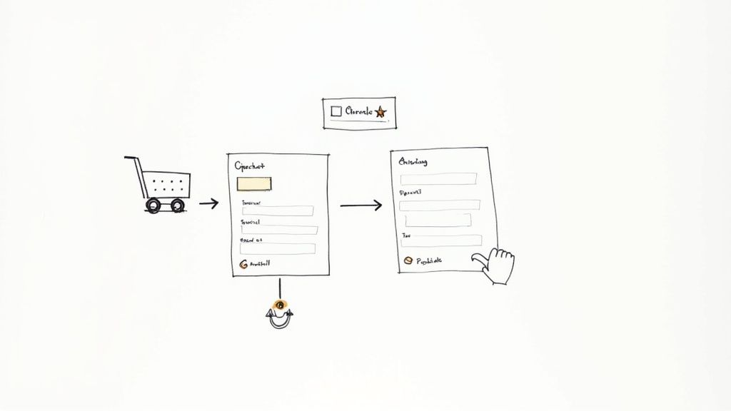 A streamlined checkout process displayed on a laptop screen, showing minimal form fields and clear trust badges.