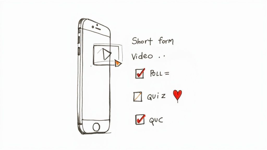 A social media manager brainstorming content ideas on a whiteboard with sticky notes