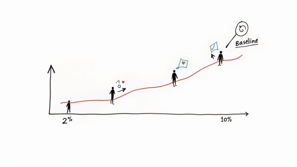 A person analyzing charts and graphs on a computer screen, representing website conversion data.