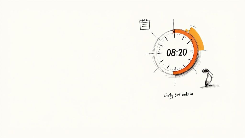 Illustration of a digital countdown timer displaying an urgent sales offer.