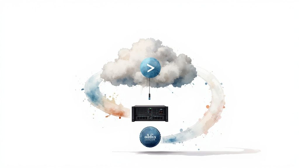 A person managing a cloud server dashboard on a laptop