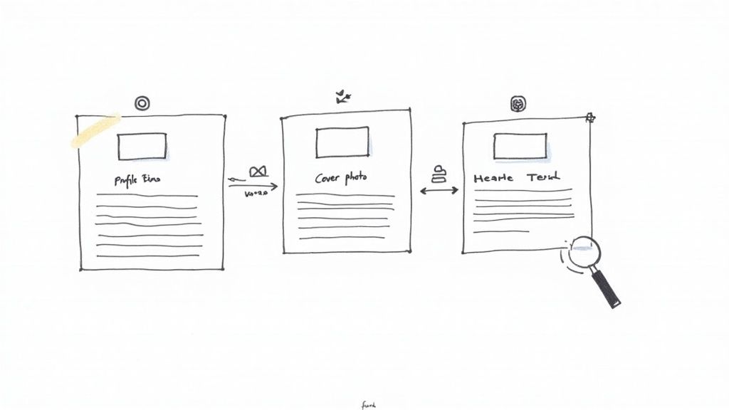 A stylized graphic showing a Facebook Page interface being built with blocks and elements.
