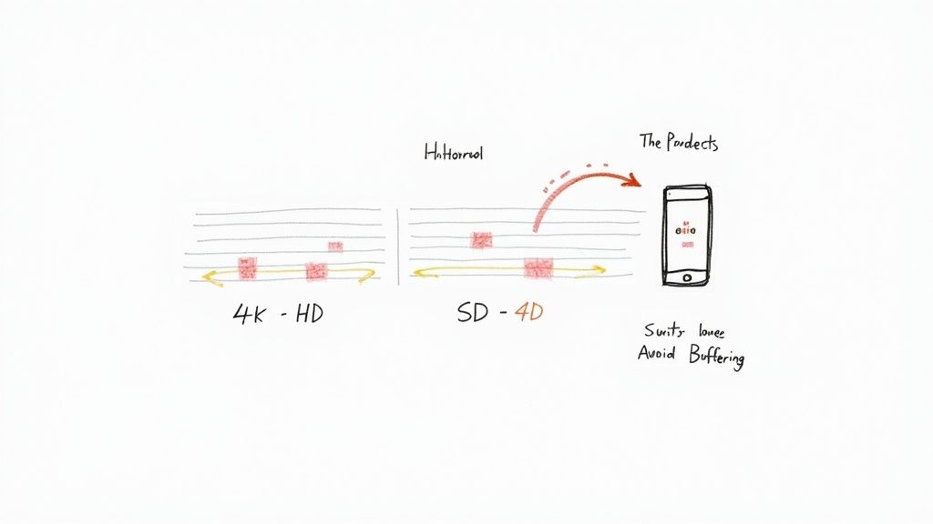 Diagram showing different video quality streams for adaptive bitrate