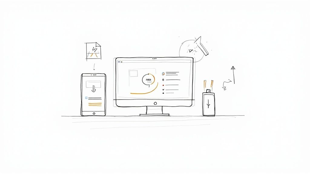 A person working on a laptop with code and performance graphs visible on the screen, indicating technical website optimization.