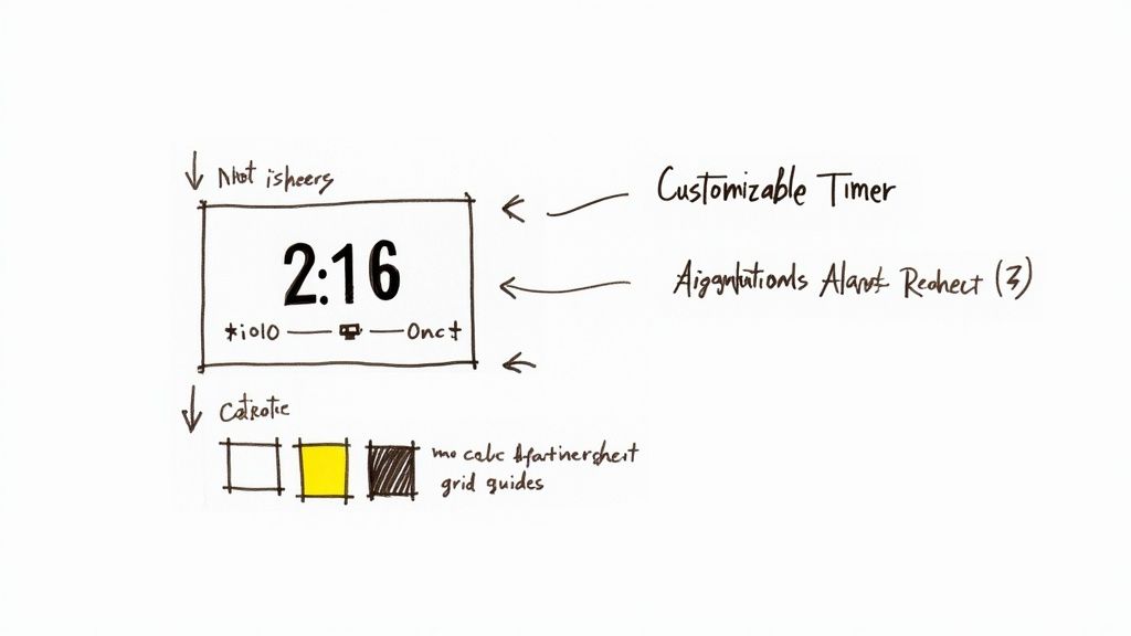 A customizable countdown clock being designed on a computer screen, showing various color and font options