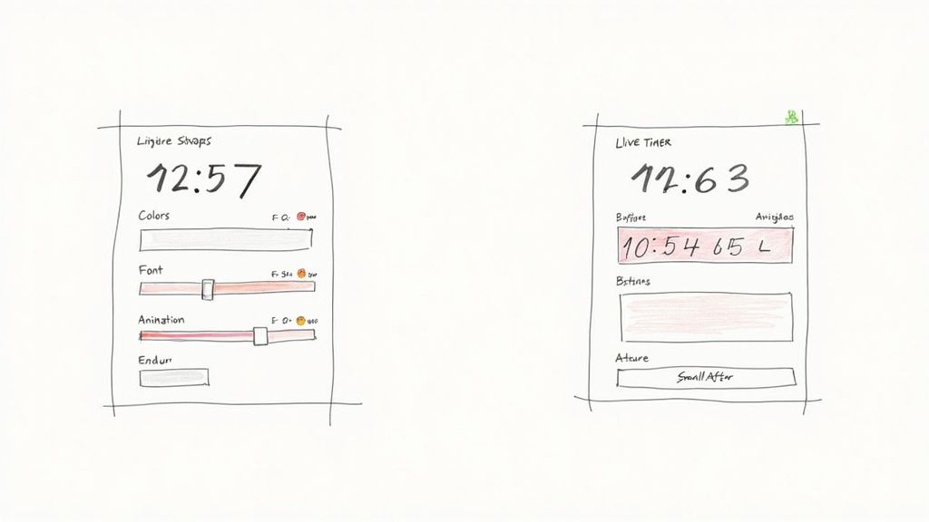 A visually appealing customized countdown timer showing days, hours, minutes, and seconds