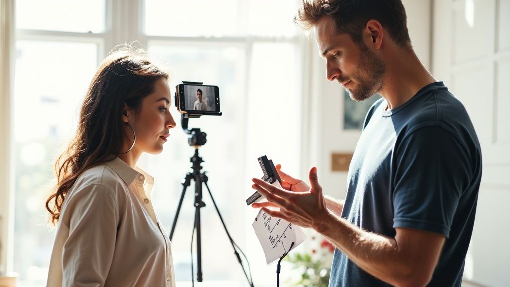 A person filming a music video with a camera on a gimbal.